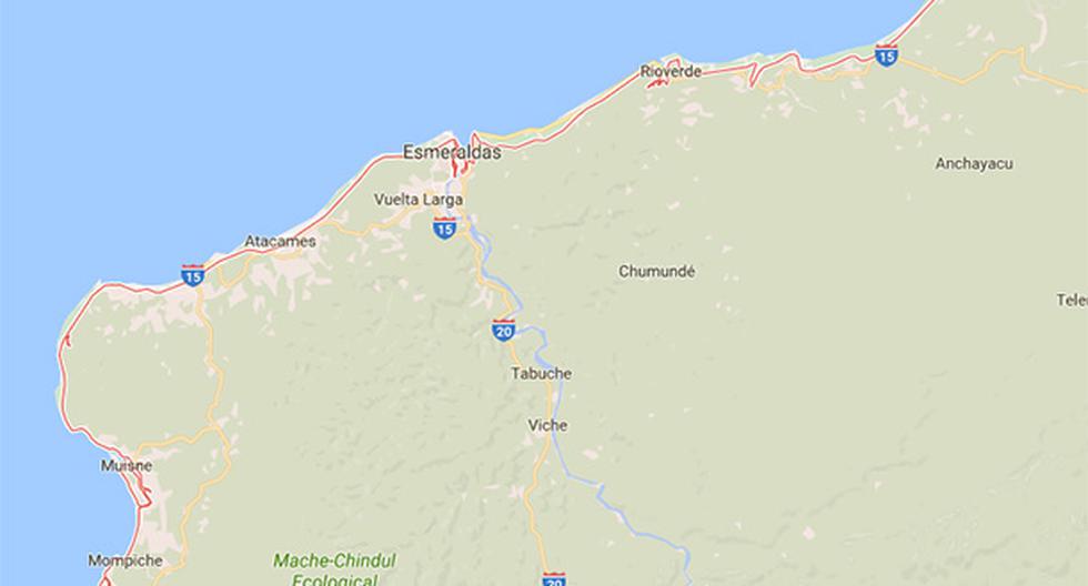 Sismo de 5 grados se registró en Esmeraldas, zona afectada por un terremoto de 7,8 grados en abril pasado. (Foto: Google Maps)