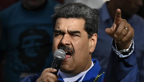 El presidente venezolano, Nicolás Maduro, pronuncia un discurso en el Palacio Presidencial de Miraflores en Caracas, el 12 de febrero de 2023. (Foto de Federico PARRA / AFP)
