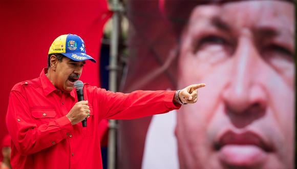 El presidente de Venezuela, Nicolás Maduro, ofrece un discurso tras la marcha oficialista en Caracas el 4 de febrero del 2024. (EFE/ Rayner Peña R.).