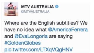 Critican a MTV Australia por un tuit en los Globos de Oro