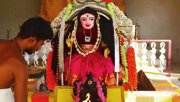 "Corona Devi" o "Diosa Corona", la deidad a la que los 'bramanes' de la India le piden para que acabe con la pandemia de coronavirus. (Foto: AFP)