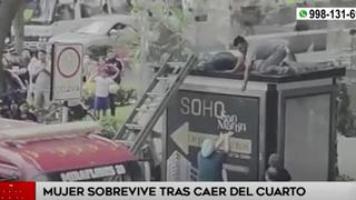 Miraflores: mujer sobrevive pese a sufrir caída desde el cuarto piso de un edificio | VIDEO