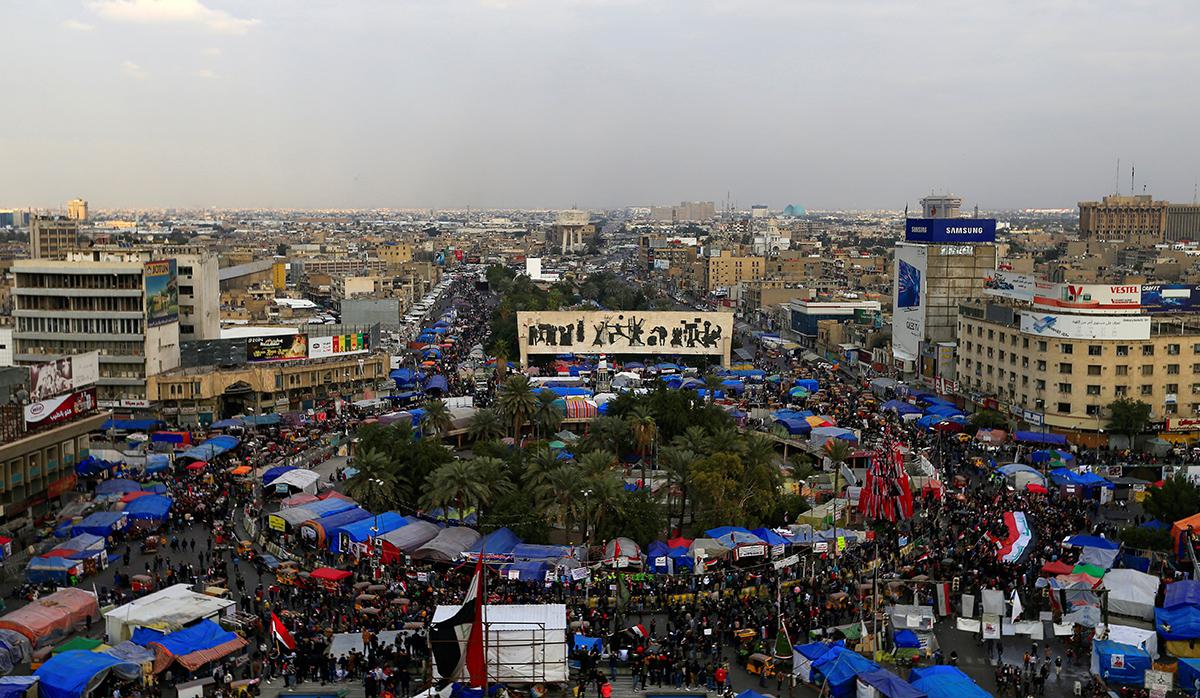 Una visión general de la plaza Tahrir, uno de los puntos más importantes de las manifestaciones antigubernamentales en Bagdad. (Foto: Reuters)