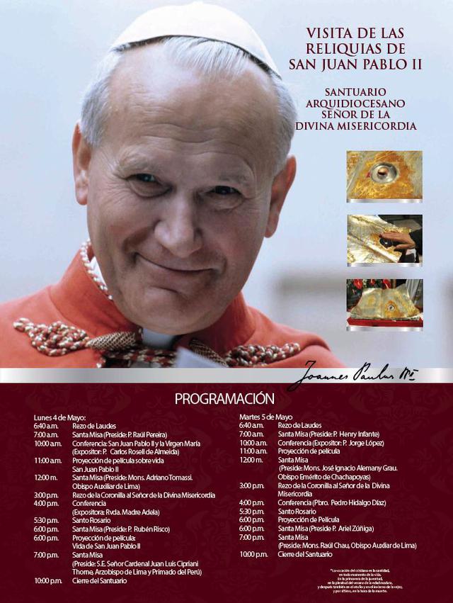 Reliquia de Juan Pablo II llegará a Lima este 4 y 5 de mayo - 2