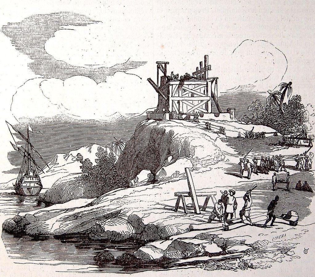 Illustration of the construction of Fort Christmas. 