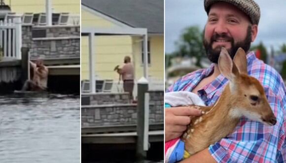 El momento en que un hombre salva a un cervatillo de ahogarse en un río fue grabado en un video viral. (Foto: @chadbuckthegreat / TikTok)