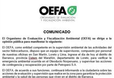 OEFA supervisa acciones ante derrame de petróleo en Oleoducto