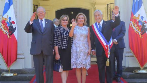 El presidente PPK y Sebastián Piñera, acompañados por sus respectivas esposas, Nancy Lange y Cecilia Morel. (Twitter)
