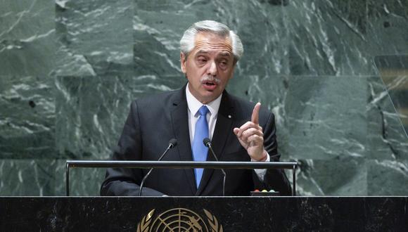 El presidente argentino, Alberto Fernández, se dirige al 78.º período de sesiones de la Asamblea General de las Naciones Unidas en la Sede de las Naciones Unidas en Nueva York, Nueva York, EE.UU., el 19 de septiembre de 2023. (Foto de EFE/EPA/JUSTIN LANE)