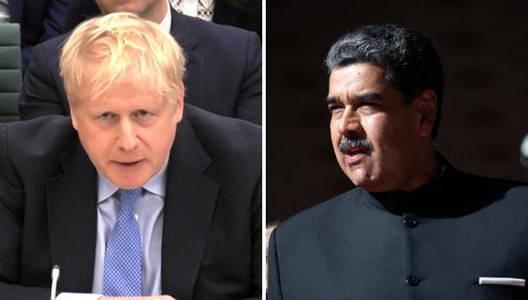 El ex primer ministro británico, Boris Johnson; y el presidente de Venezuela, Nicolás Maduro. (Foto de PRU / Gabriela Oraa / AFP)