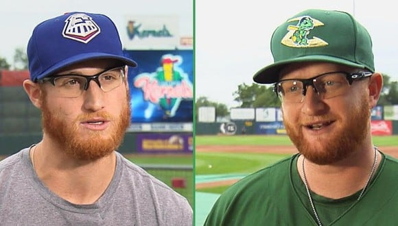 Dos beisbolistas de las ligas menores de Estados Unidos sorprendieron a las redes sociales con su increíble parecido que hizo creer a más de uno que eran gemelos separados al nacer. (Foto: Inside Edition en YouTube)