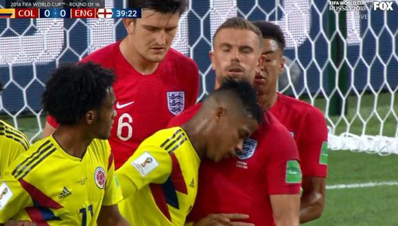 Colombia vs. Inglaterra: Barrios se ganó amarilla por agresión a Henderson. (Foto: Captura Fox)