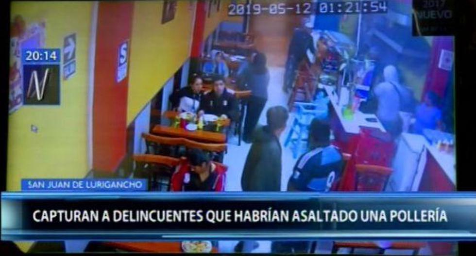 En las imágenes del restaurante se ven que los dos hampones irrumpen y amenazan a los comensales. (Canal N)