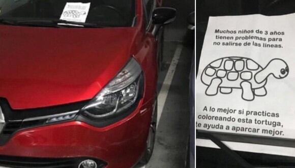 La irónica nota que recibió una persona luego de estacionar mal su automóvil impactó a miles de usuarios. (Foto: @LiosdeVecinos / Twitter)