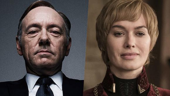 De izquierda a derecha, los siniestros Frank Underwood (Kevin Spacey) y Cersie Lannister (Lena Headey) de "House of Cards" y "Game of Thrones"; respectivamente. Dos series sobre política, aunque con diferente ambientación. Fotos: Netflix/ HBO.