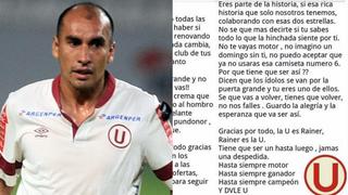 Universitario: nostálgica carta de hincha a Rainer Torres