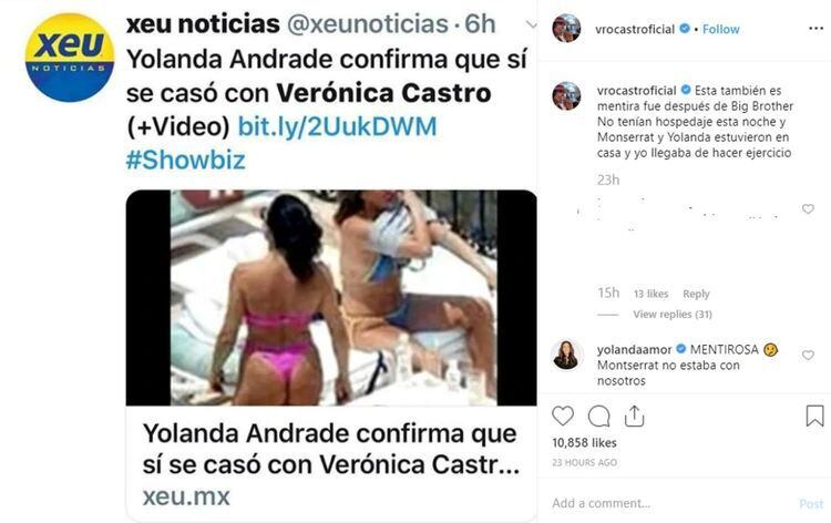 Yolanda Andrade llamó "mentirosa" a Verónica Castro por negar que se casaron en Ámsterdam hace 20 años. (Foto: Captura de pantalla)