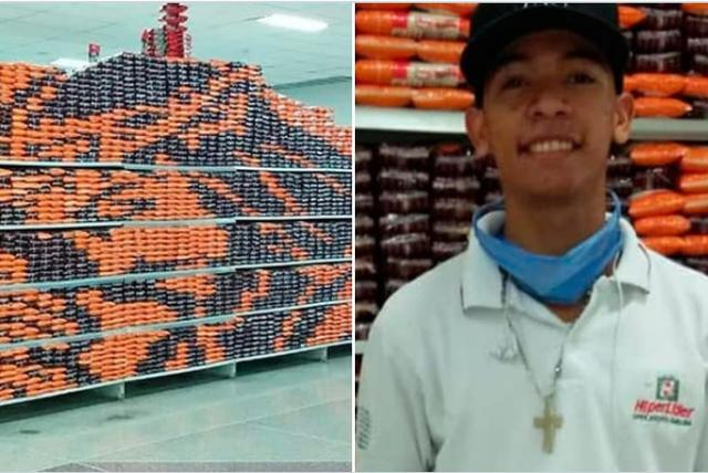 Trabajador de supermercado hace un mosaico del ‘Nazareno’ con bolsas de arroz para honrar la Semana Santa (Foto: Twitter/ @2001OnLine)