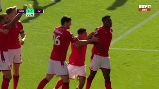 Otro golpe a Liverpool: Taiwo Awoniyi sorprendió con el gol para el 1-0 de Nottingham Forest | VIDEO