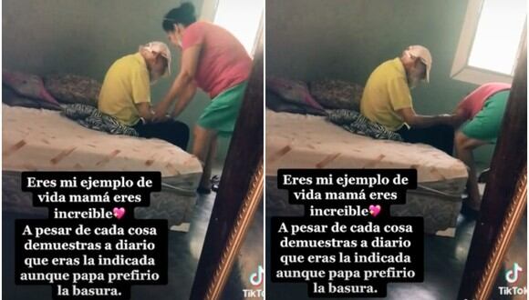El momento en que una mujer cuida a su ex suegro, pese al abandono de su esposo. (Foto: @marianturcios19 / TikTok)