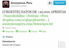 Anonymous Perú anuncia publicación de datos de 20 mil apristas