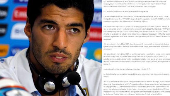 Suspensión a Suárez: estos son los argumentos de la FIFA
