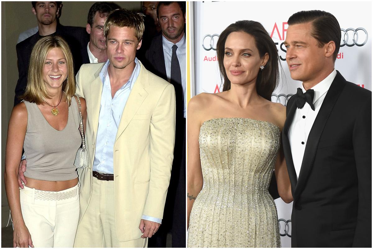 Brad Pitt y Jennifer Aniston a inicios del 2000 (izq.) Angelina Jolie junto a Pitt. (Foto: Agencias)
