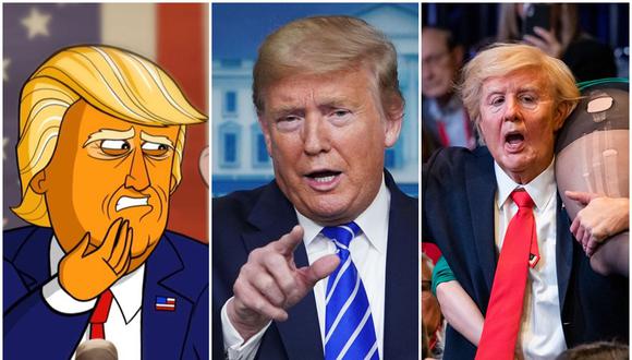 Donald Trump junto a "Our Cartoon President" (izquierda) y "Borat, siguiente película documental" (derecha). (Foto: Showtime/AFP/Amazon Prime Video)