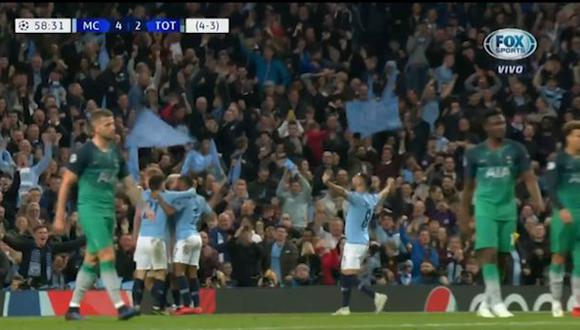 Manchester City vs. Tottenham: 'Kun' Agüero marcó este golazo para el 4-2 en la Champions League. (Foto: captura)
