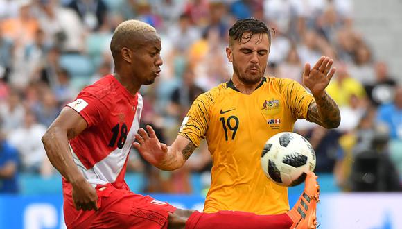 La última vez que Perú se midió ante Australia de rojo venció 2-0 con goles de Carrillo y Guerrero, en Rusia 2018 | Foto: AFP