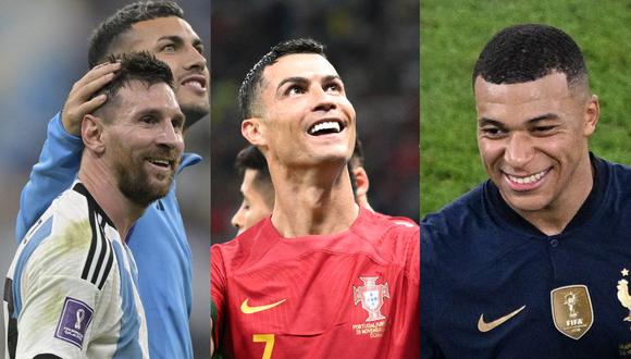 Las figuras que destacan en el Mundial: Messi, Cristiano Ronaldo y Mbappé. (Fotos: AFP)
