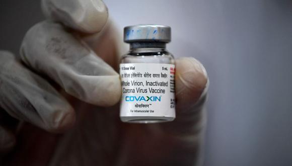 Un trabajador médico muestra un frasco de la vacuna Covaxin contra el coronavirus. (Foto: AFP / Indranil MUKHERJEE).