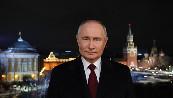 El presidente de Rusia, Vladimir Putin, pronuncia su tradicional discurso televisado de Año Nuevo. (Foto de Gavriil Grigorov / POOL / AFP).