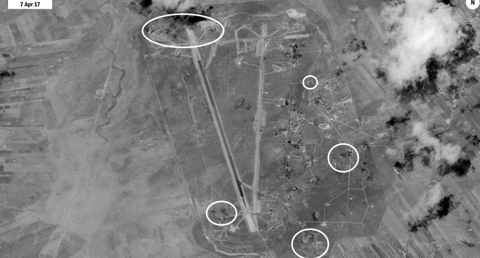Fotografía muestra los daños tras el bombardeo de Estados Unidos a base aérea siria. (Foto: EFE)