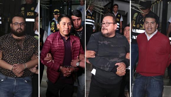 Frank Chávez Sotelo, Gregorio Rojas, Jorge Chávez Sotelo y Carlos Vargas fueron trasladados a la sede de la Dirincri, en la ciudad de Lima, luego de su detención. (Foto: Hugo Pérez/ El Comercio)