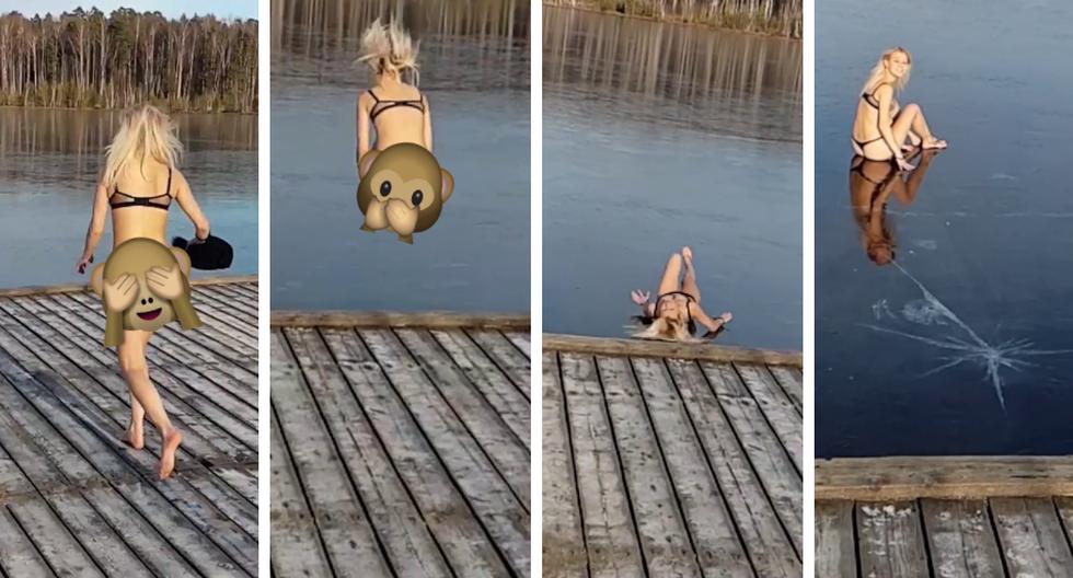 Una joven aprendió a la mala que uno nunca debe saltar en aguas congeladas. (Crédito: Ebaum\'s World en Facebook)