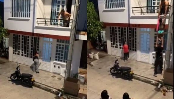 La amante escapó por el balcón ante el temor de ser descubierta por la esposa del hombre. (Foto: Captura/Twitter)