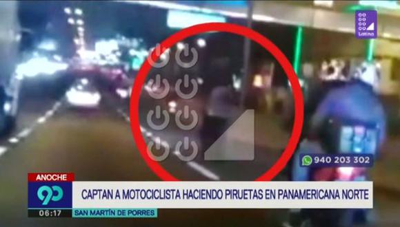 Motociclista fue captado cuando realizaba una maniobra peligrosa. (Captura: Latina)