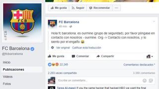 Las cuentas en redes sociales del FC Barcelona fueron hackeadas