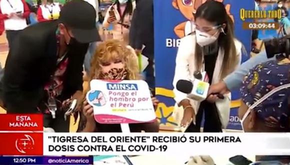 La Tigresa del Oriente feliz tras recibir primera dosis de vacuna contra el COVID-19. (Foto: captura de video)