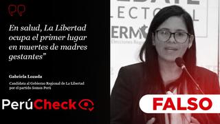 Es falso que La Libertad ocupe el primer lugar en muertes de madres gestantes, como afirmó candidata Gabriela Lozada