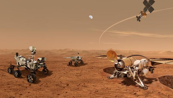 Conceptos de robots que sacarán en el futuro las muestras de Marte recogidas por el rover Perseverance. (NASA/ESA/JPL-CALTECH)