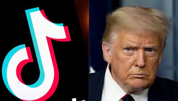 Esta combinación de imágenes muestra el logotipo de la aplicación TikTok en una pantalla y el presidente de los Estados Unidos, Donald Trump, en la Casa Blanca en Washington D.C. (AFP)