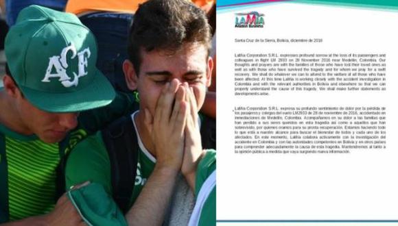 Chapecoense: La carta de la aerolínea a familiares de víctimas