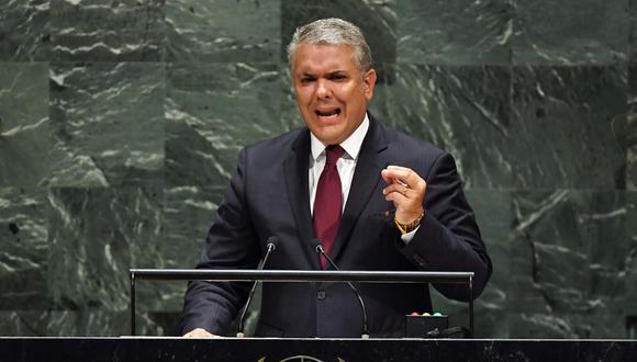 El presidente Iván Duque entregó el jueves a la ONU un informe sobre la supuesta presencia de guerrilleros colombianos en Venezuela que incluye al menos dos fotos con datos falsos. (AFP / TIMOTHY A. CLARY).