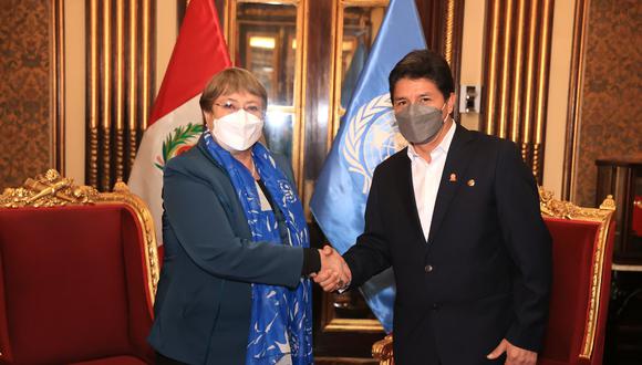 Pedro Castillo recibió a las 10:00 a.m. en Palacio a Michelle Bachelet, alta comisionada de Naciones Unidas. (Captura)
