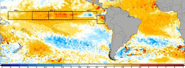 El Senamhi cuenta con dos centrales de monitoreo. La “región El Niño 1+2″ y la “región El Niño 3.4″.