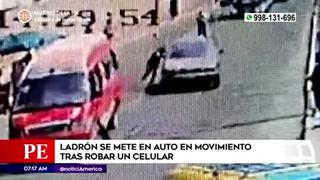 SJM: ladrón se mete en auto en movimiento tras robar un celular | VIDEO