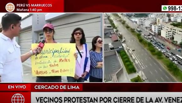 Vecinos de la urbanización Los Cipreses están preocupados por el cierre de la avenida Venezuela para obras de la Línea 2 del Metro de Lima | Captura América Noticias