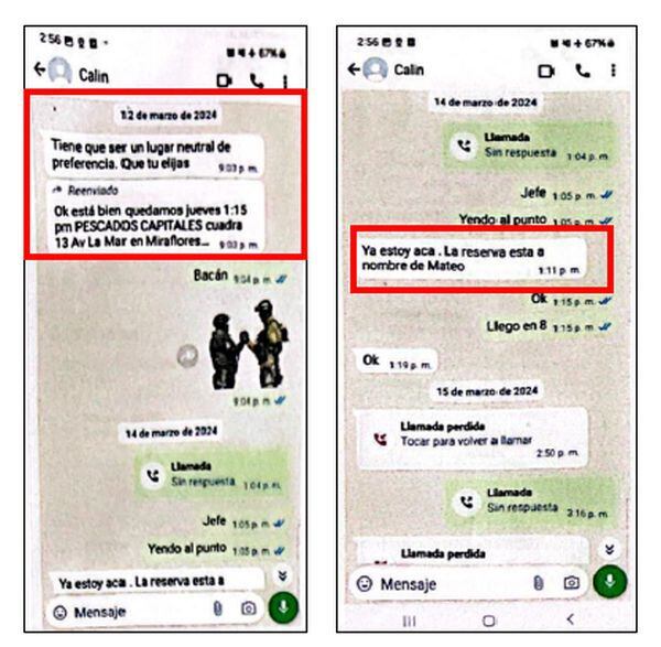 Chat de WhatsApp entre Morán y Colchado que se incluyó en un documento policial del operativo Valkiria-Jericó.